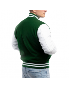 Kelly Green Wool Body & Bright White Leather Sleeves Letterman Jacket