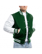 Kelly Green Wool Body & Bright White Leather Sleeves Letterman Jacket