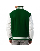 Kelly Green Wool Body & White Leather Sleeves Letterman Jacket With Zipper