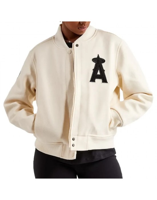 LA Angels Wool Cream White Varsity Jacket