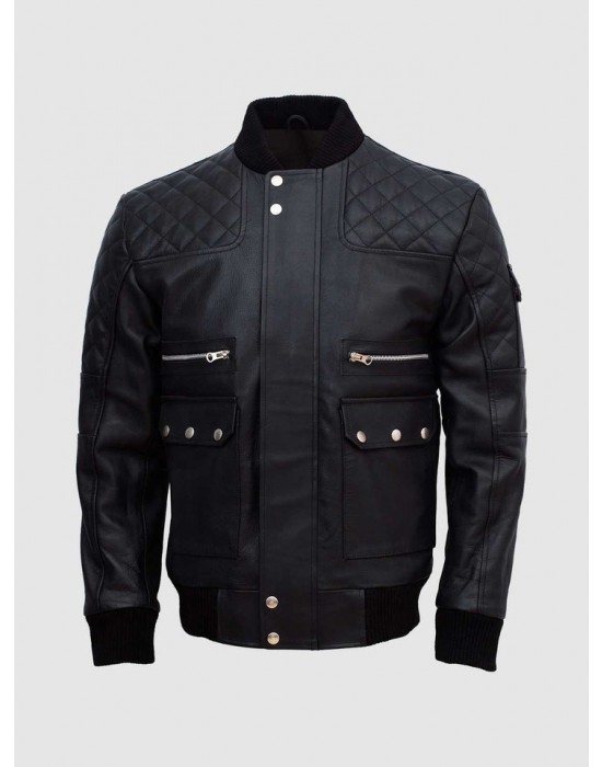 Lavoro Black Bomber Leather Jacket for Work Wear