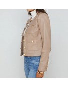 Leather Cropped Women’s Jayde Collarless  Jacket