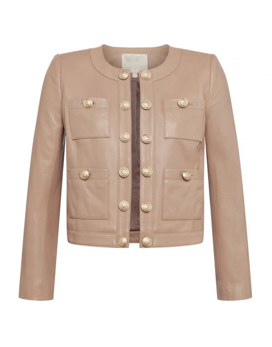 Leather Cropped Women’s Jayde Collarless  Jacket