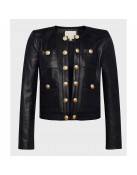 Leather Cropped Women’s Jayde Collarless  Jacket