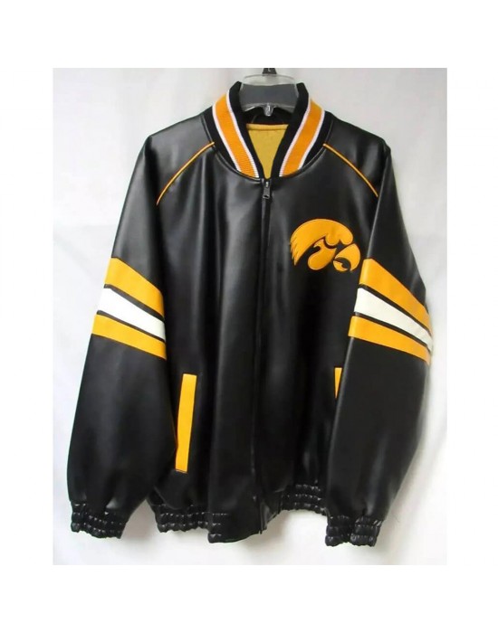 Leather Iowa Hawkeyes Striped Black Jacket