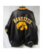 Leather Iowa Hawkeyes Striped Black Jacket