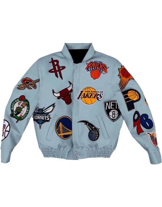 Leather NBA Team Collage Jeff Hamilton Baby Blue Jacket