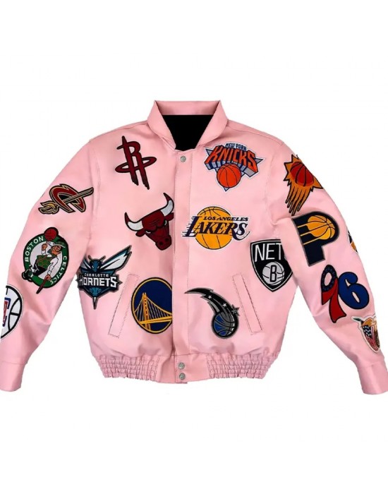 Leather NBA Team Collage Jeff Hamilton Pink Jacket