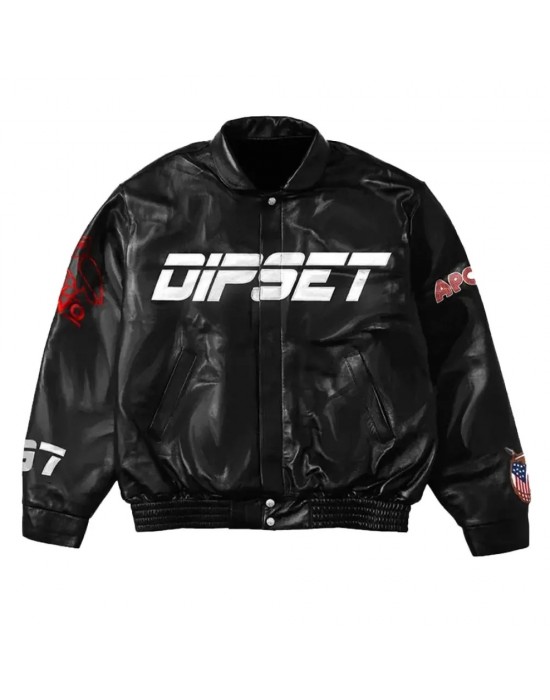 Leather OVO Dipset Diplomats Black Bomber Jacket