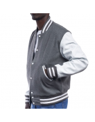 Light Oxford Wool Body & Bright White Leather Sleeves Letterman Jacket