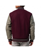 Maroon Body & Grey Leather Sleeves Letterman Jacket