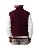 Maroon Body & White Sleeves Letterman Jacket With Byron Collar & Zipper