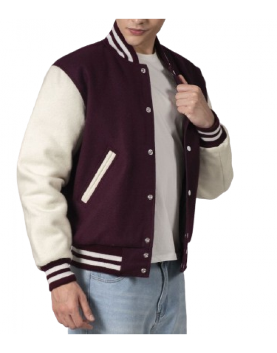 Maroon & White Wool Letterman Jacket