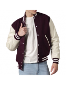 Maroon & White Wool Letterman Jacket