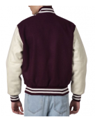 Maroon & White Wool Letterman Jacket