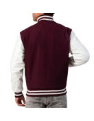 Maroon Wool Body & White Leather Sleeves Letterman Jacket With Zipper