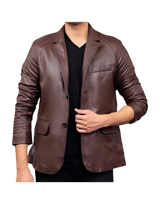 Men's Brown Leather Blazer