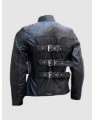 Men’s Belted Trench Look Black Leather Jacket