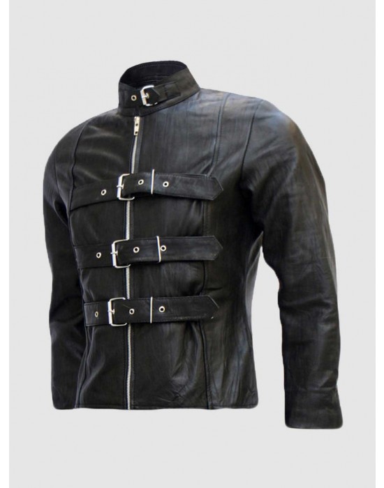 Men’s Belted Trench Look Black Leather Jacket