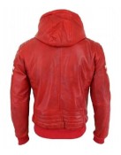 Men’s Bomber Red Leather Biker Hooded