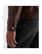 Men’s Faux Leather Jacket with Brown Shirt Collar