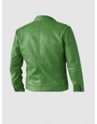 Men’s Green Leather Jacket - Regular Fit for Party Wear