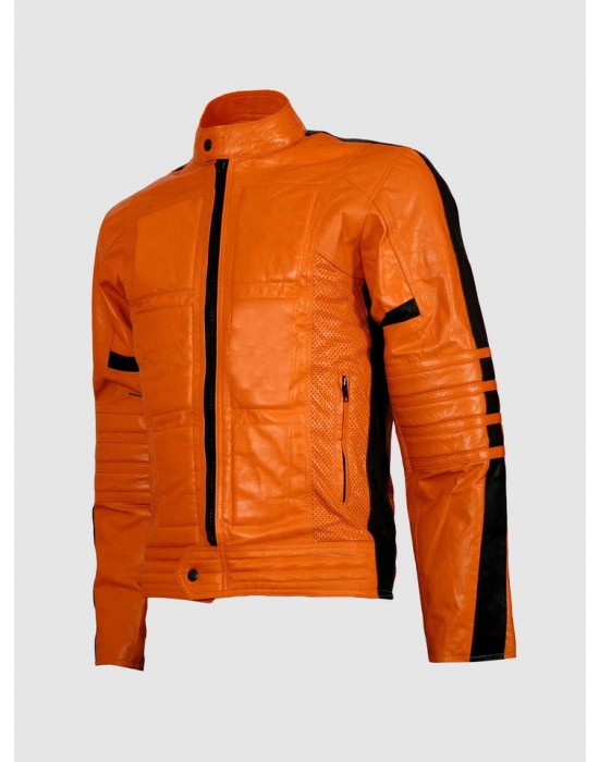 Men’s Orange Leather Jacket for Street Fashion