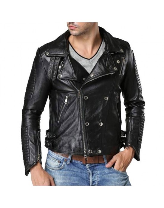 Men’s Padded Double Breasted Leather Jacket