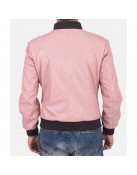 Men’s Pink Leather Bomber Jacket