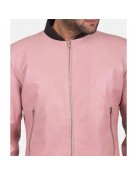 Men’s Pink Leather Bomber Jacket