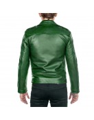 Men’s Shinny Green Leather Biker Jacket