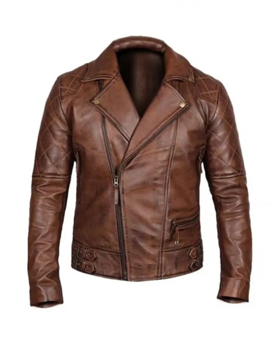 Men’s Vintage Quilted Brown Biker Jacket