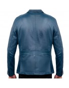 Mens Blue Real Leather Coat