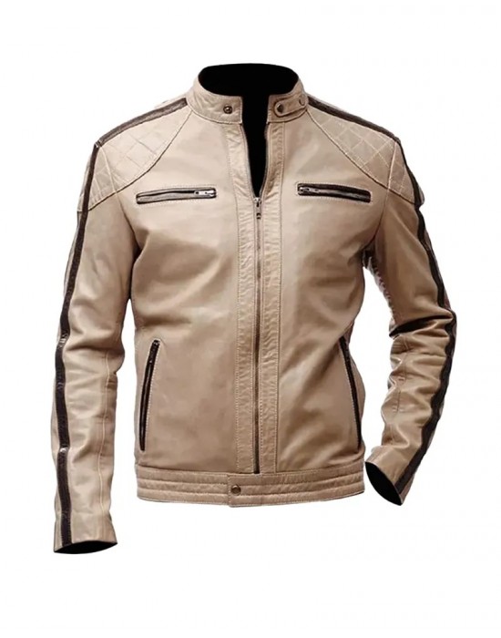 Mens Brown Stripped Beige Jacket