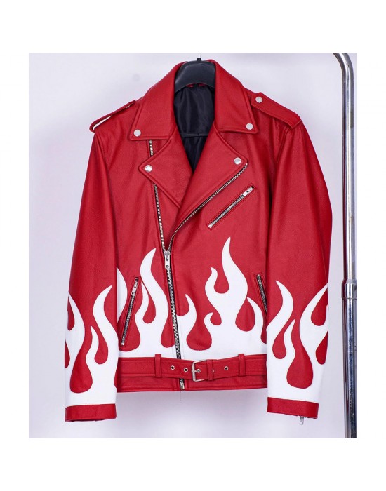 Meteor Flames Leather Biker Jacket