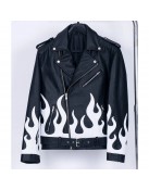 Meteor Flames Leather Biker Jacket