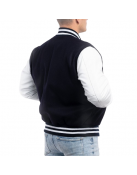 Navy Blue Wool Body & Bright White Leather Sleeves Letterman Jacket