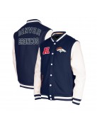 New Era Denver Broncos Navy Blue and White Varsity Jacket