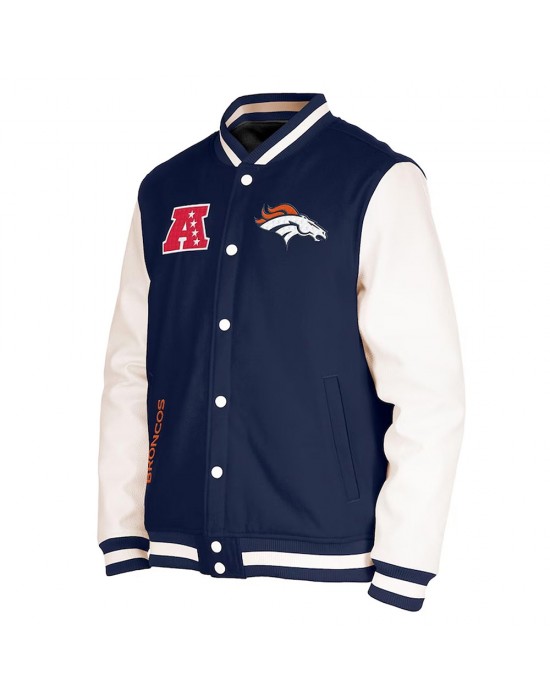 New Era Denver Broncos Navy Blue and White Varsity Jacket