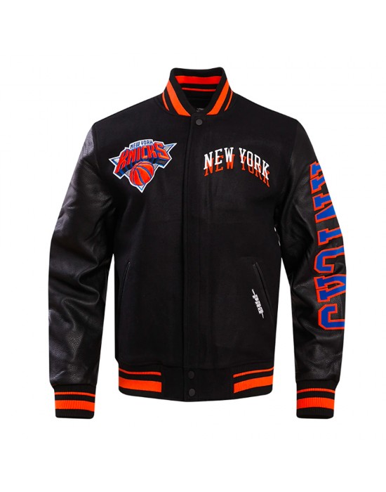 NY Knicks Chest Layered Classic Rib Varsity Jacket