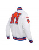 NY Knicks Mashup Classic Rib White Satin Jacket