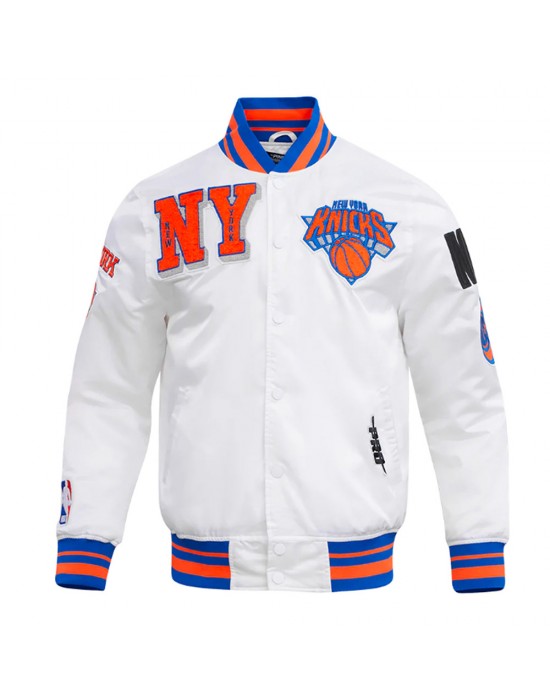 NY Knicks Mashup Classic Rib White Satin Jacket