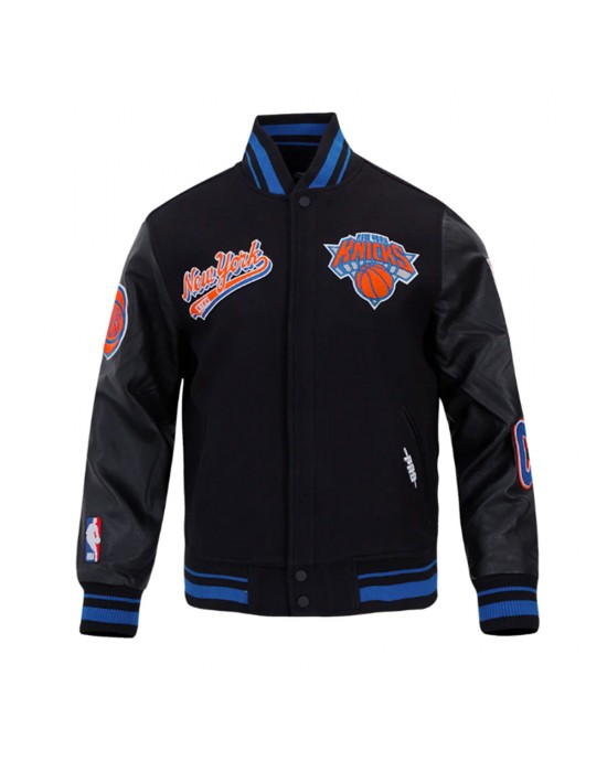 NY Knicks Script Tail Classic Rib Varsity Jacket