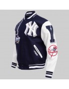 NY Yankees Mashup Men's Rib Wool Midnight Navy and White Varsity Jacket