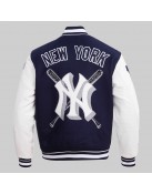 NY Yankees Mashup Men's Rib Wool Midnight Navy and White Varsity Jacket