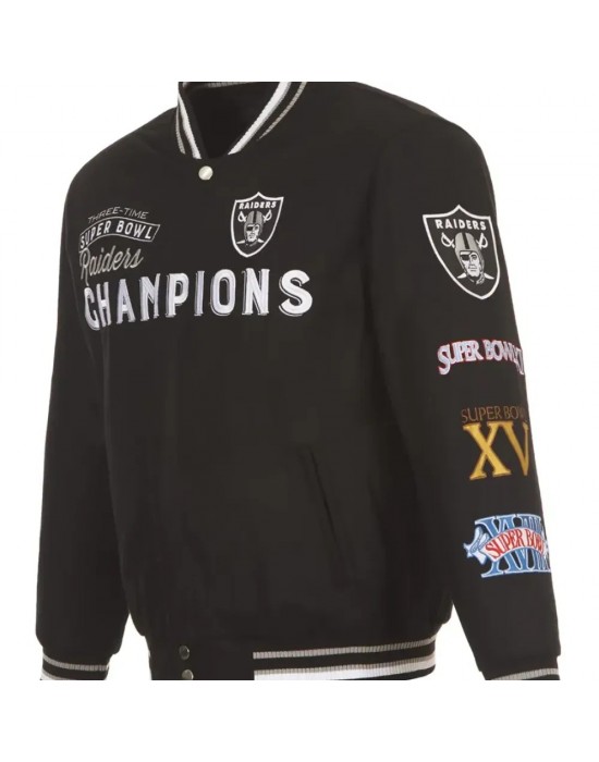 Oakland Raiders Black Contender Wool Bomber Jacket