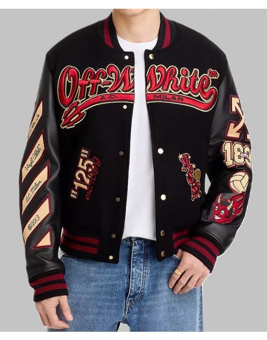 Off-White x AC Milan 125th Anniversary Black Varsity Jacket