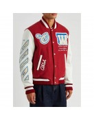 On The Go Red Wool and Leather Varsity Jacket