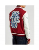 On The Go Red Wool and Leather Varsity Jacket