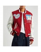 On The Go Red Wool and Leather Varsity Jacket